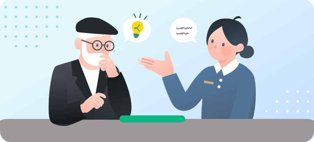 保険のプロとお客様が相談している様子のイラスト
