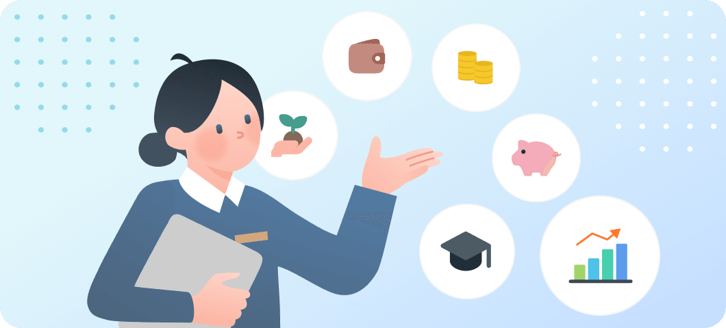 ファイナンシャルプランナーがお金の相談に応じている様子のイラスト