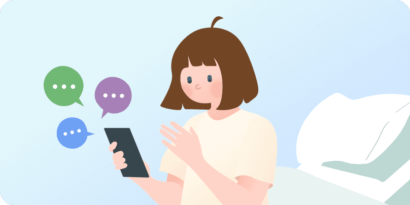 スマートフォンで保険診断をする女性のイラスト